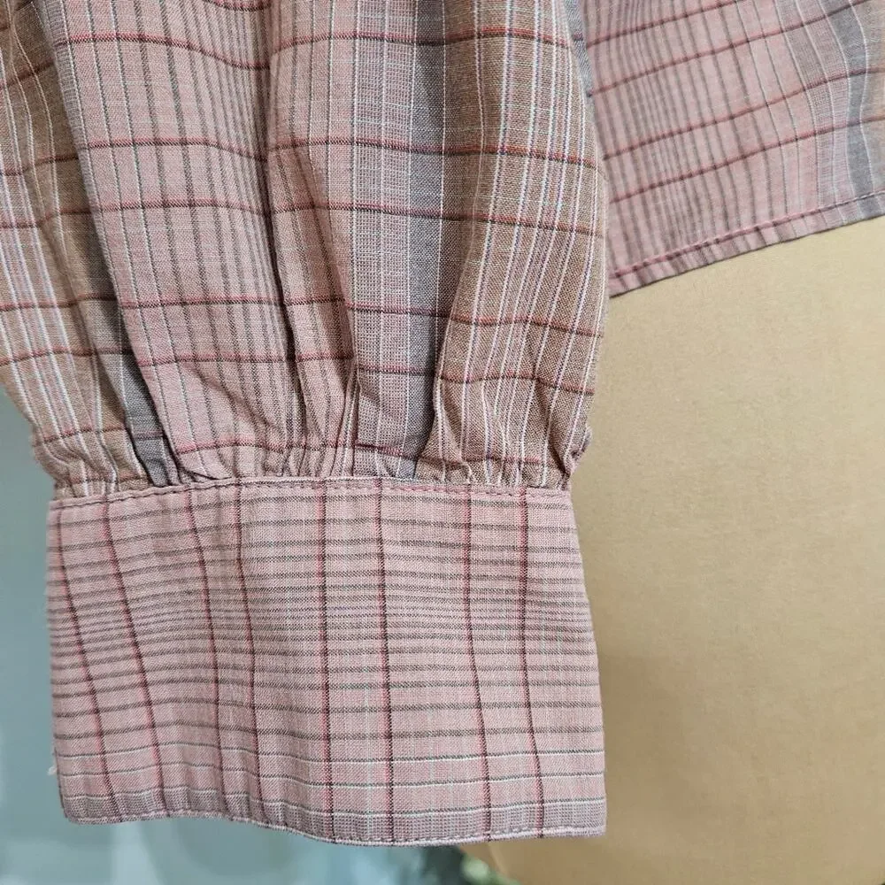 John Meyer Button Front Long Sleeve Pink Plaid Top Size 8‎ Career Country